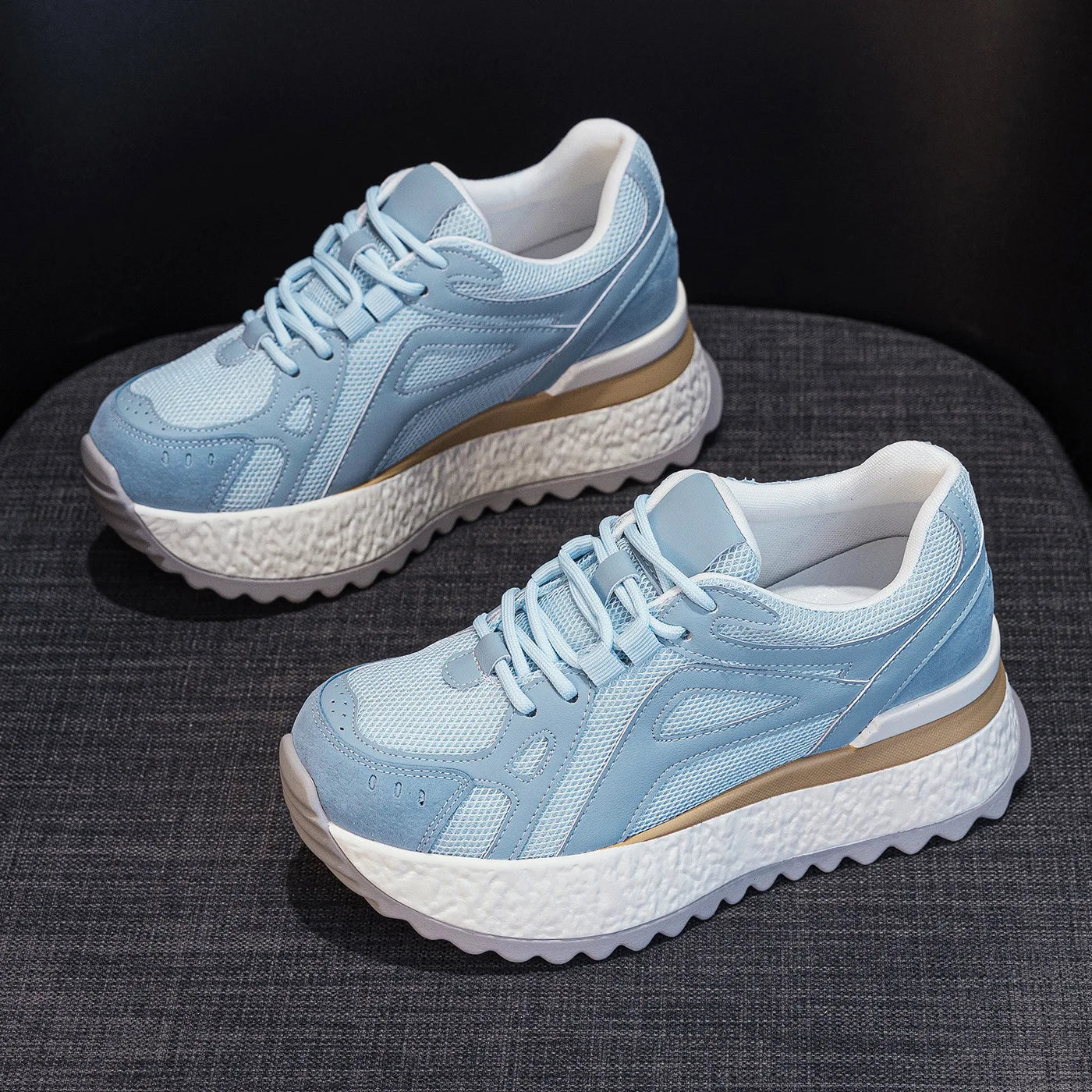 Fujin 6cm Women Casual Shoes Platform Sneakers Heel Chunky Sneakers Heel Genuine Leather Comfortable Walking Shoes Non Slip