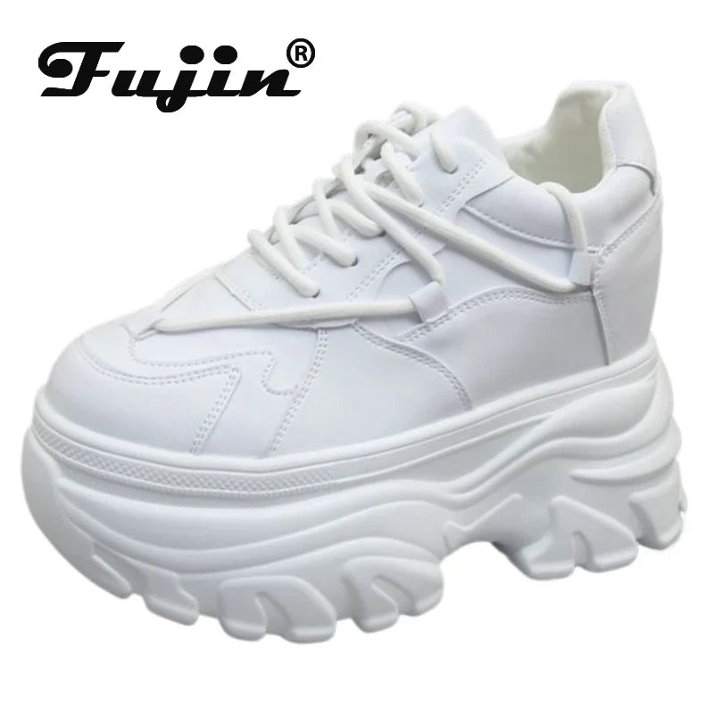 Fujin 10CM 12cm 14cm Suede Genuine Leather Fashion Autumn Chunky Sneakers Women Causal Flats Platform Wedge Spring Shoes