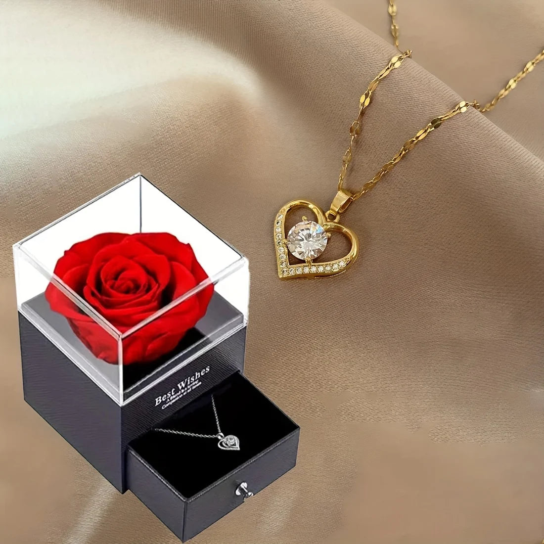Luxury Zircon Necklace With Rose Flower Gift Box Jewelry For Mom Girlfriend Wife Birthday Wedding Romantic Gifts