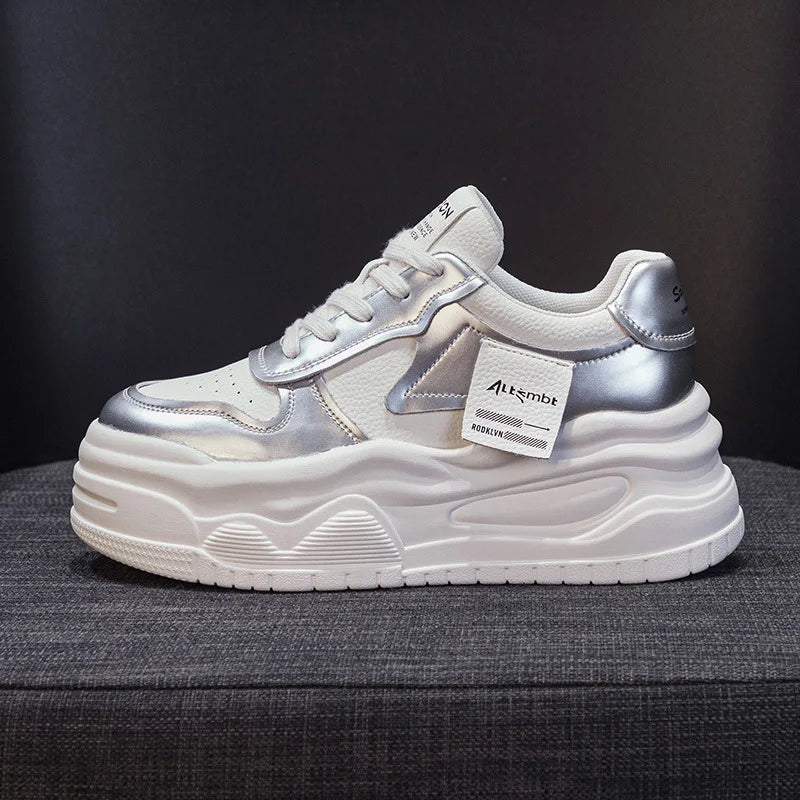 Fujin 7.5cm Women Cow Genuine Leather Spring Autumn Chunky Sneaker Ankle Microfiber Platform Wedge Vulcanize Ankle Booties Shoes