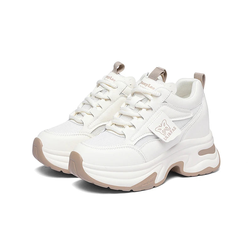 AUTUSPIN 9cm Wedges Platform Casual Shoes for Women Fashion Spring Breathable Mesh Sneakers Leisure Internal Heighten Footwear