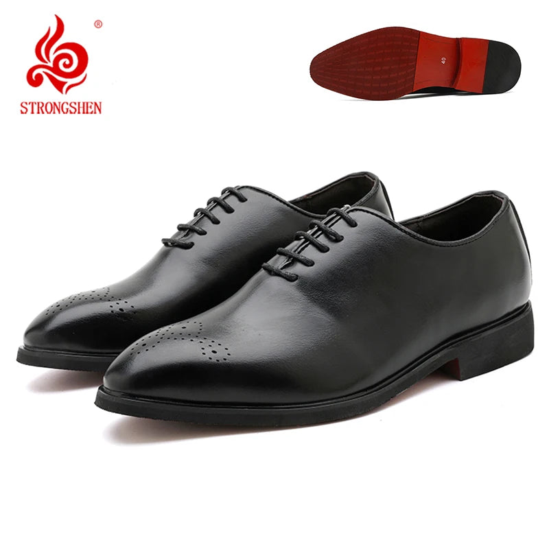 Men's Leather Shoes Handmade High Quality Red Sole Casual Oxford Business Brogue Shoes Lace-up Comfortable Lace-up Man Shoe