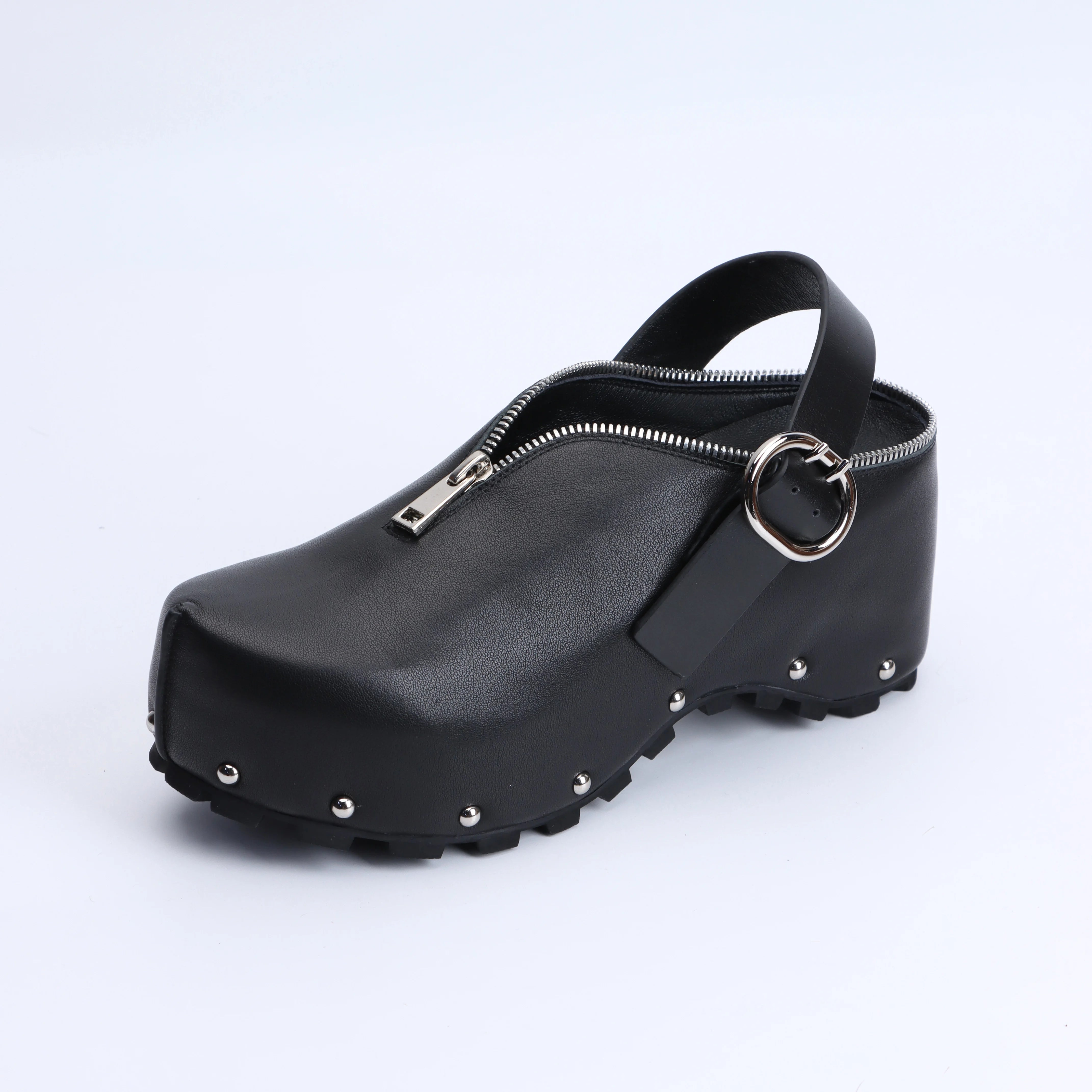 Luxury Designer Mule Sandals for Women, Handmade Lambskin,Waterproof,Rubber Sole, Latex Insole,Adjustable Zipper,Trendy Summer