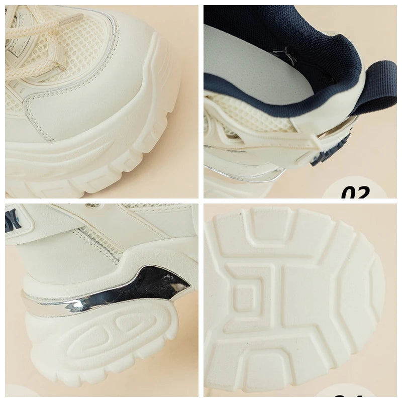 Fujin 10cm Air Mesh Genuine Leather Platform Wedge Sneakers Hidden Heels Chunky Sneakers Female Summer Women's Vulcanize Shoes