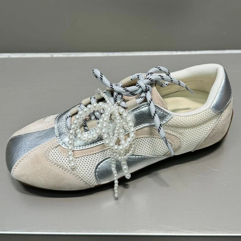 AUTUSPIN Women Mixed Colors Flat Sneakers Outdoor Fashion Retro Suede Leather INS Sneaker Ladies Splicing Mesh Training Shoes