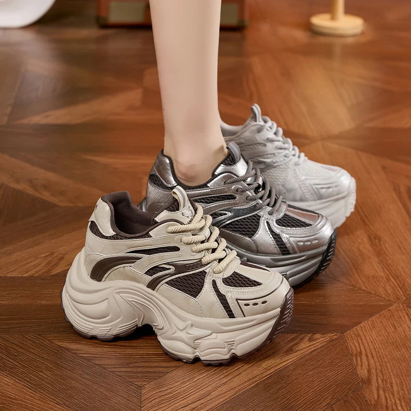 AUTUSPIN Retro Thick Bottom Shoes for Women 2025 Winter Street Popular Ins Hot Platform Sneakers Casual Shoes Woman Size 39