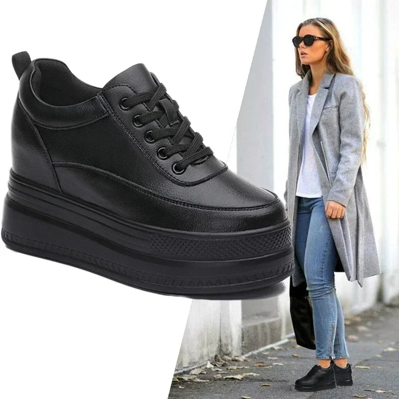 Fujin 9cm Microfiber Platform Heel Wedge Shoes Sneakers Pumps White Platform Air Mesh Hollow Pumps Shoes Women Zapatos De Mujer