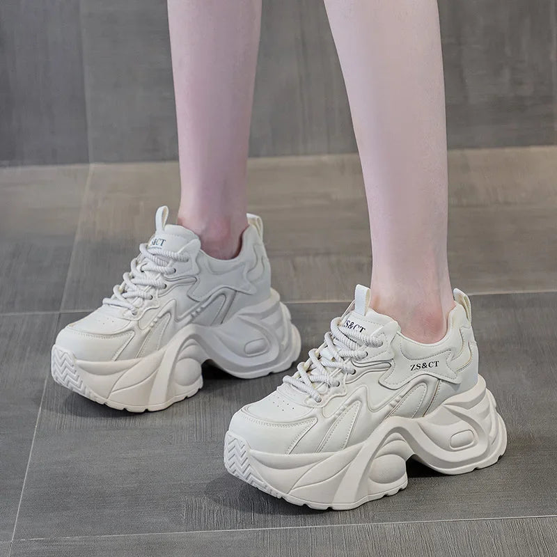 Koznoy 7cm Cow Genuine Leather Autumn Boots Spring Fashion Platform Chimney Ankle Booties Moccasins Women Chunky Sneakers Shoes