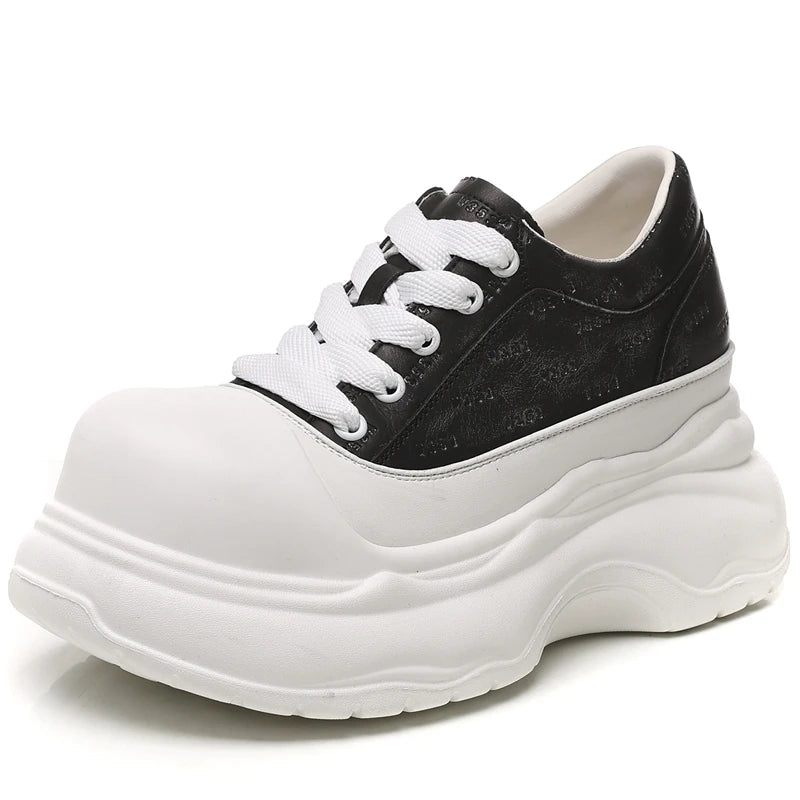AUTUSPIN 7cm Fashion Shoes for Women 2025 Spring Summer Soft Leather Wide Toe Sneakers Leisure Woman Footwear Outdoor Casual