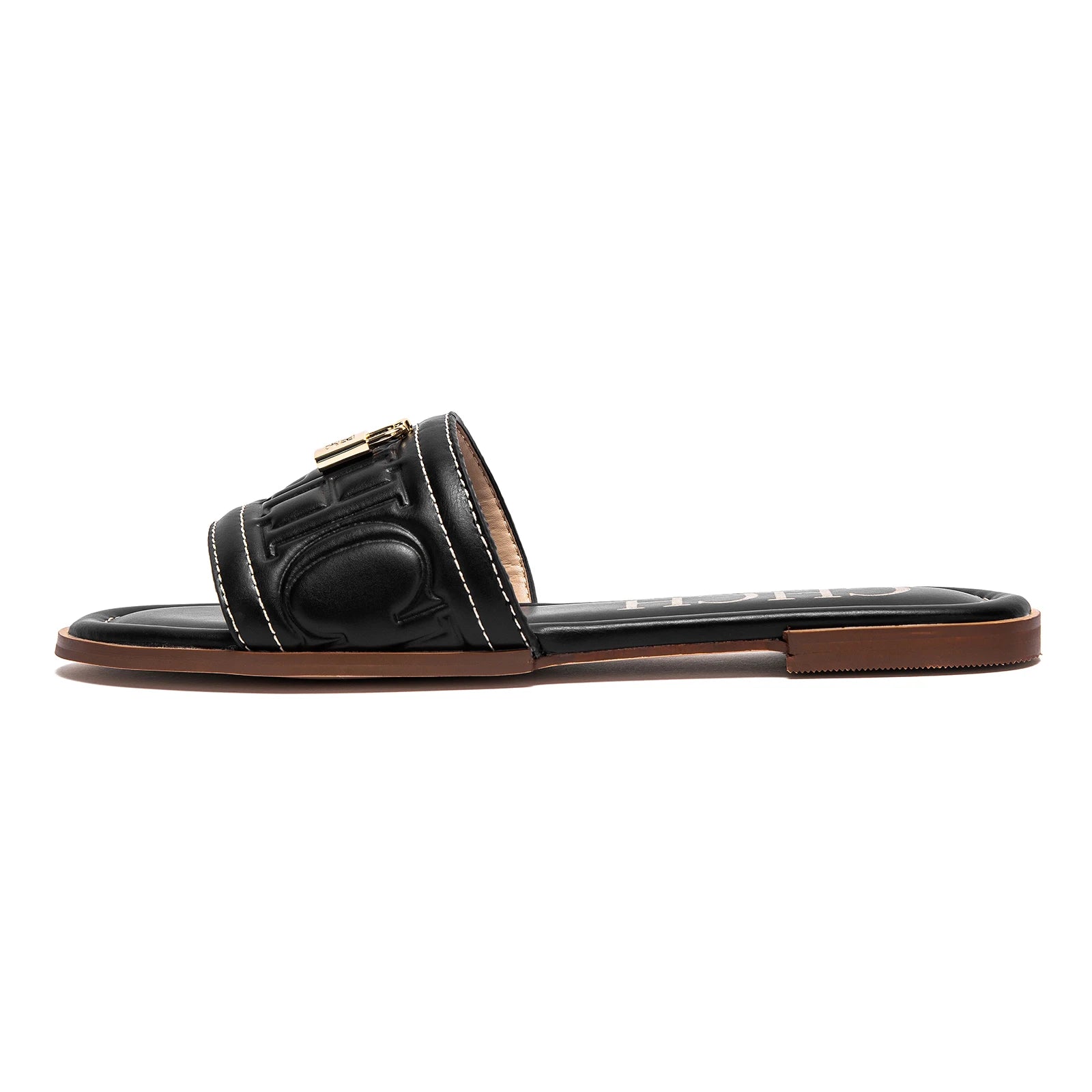 Slippers Car Stitching Luxury Brand Women's Shoes Black Flat Metal Buckle Home Outdoor Casual Slippers