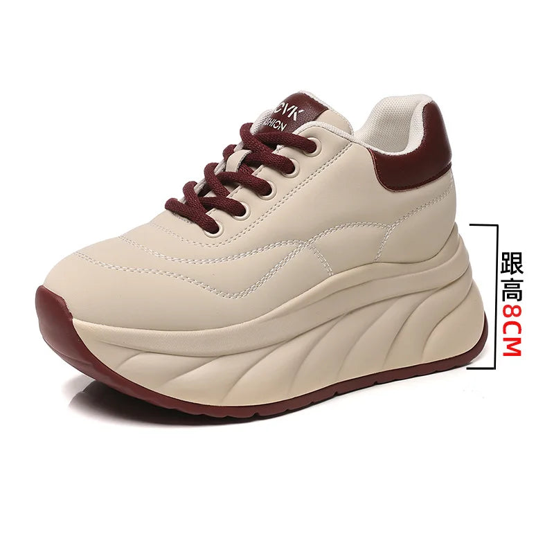 Fujin 8cm Genuine Leather Chunky Sneakers for Women Platform Sneakers Heel Wedge Women Casual Shoes  Slip on Female Summer Shoes