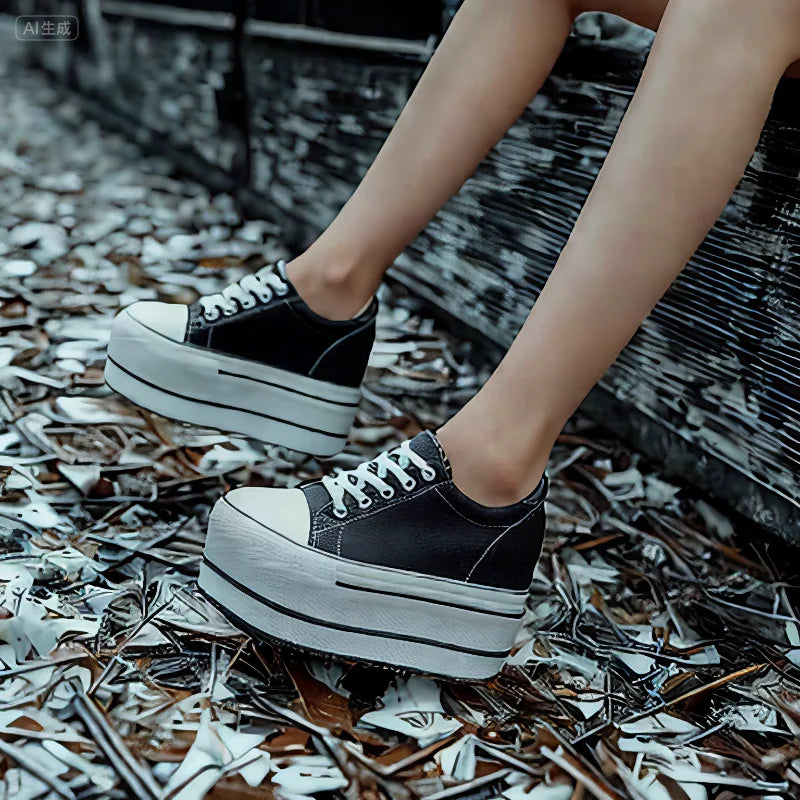 Fujin 7.5cm Fashion Canvas Shoes Breathable Women Super High Heel Sneakers Platform Shoes Women Autumn Autumn Women's Shoes