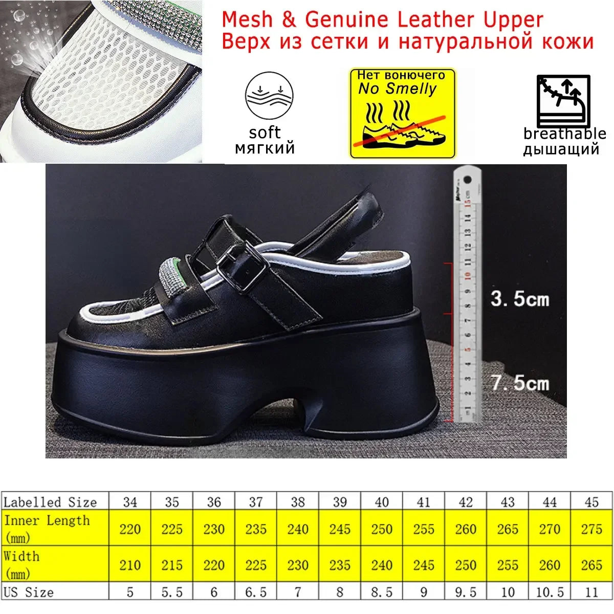 Fujin 11cm New Air Mesh Genuine Leather Platform Chunky Sneakers Women Sandals Casual Hollow Rhinestone Summer Slippers Shoes