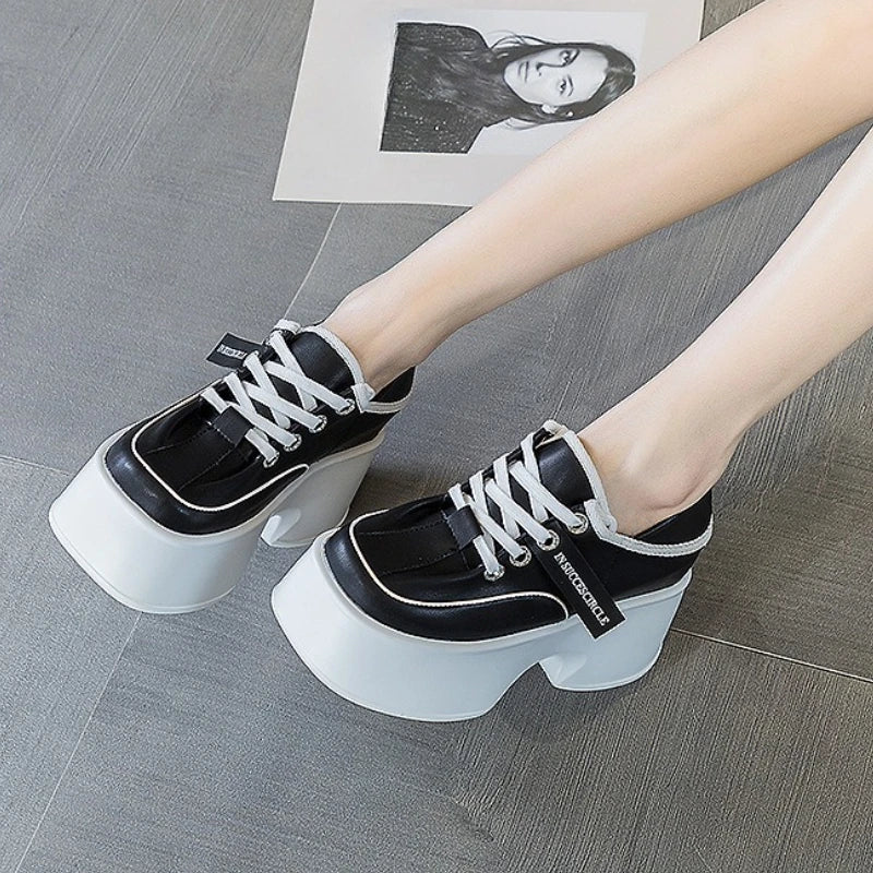 Fujin 11cm Microfiber Leather Spring Autumn Shoes Pumps Platform Wedge Flats Women Casual Shoes Ladies Fashion Skate Boarding