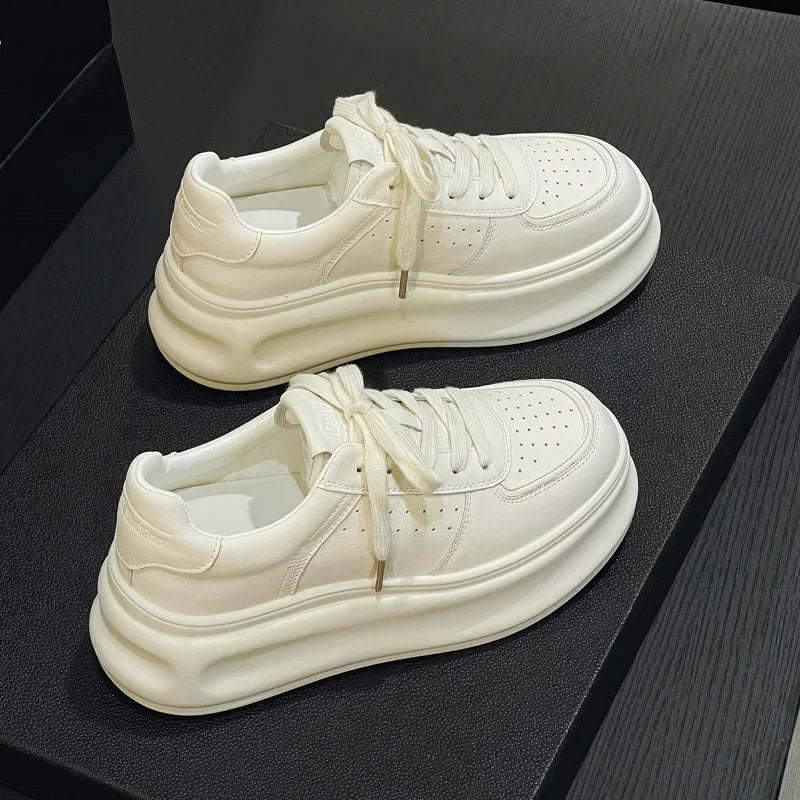 Fujin 6cm Genuine Leather Breathable Vulcanize Summer Women Spring Autumn Microfiber Fashion Chunky Sneaker Flats Boots Shoes