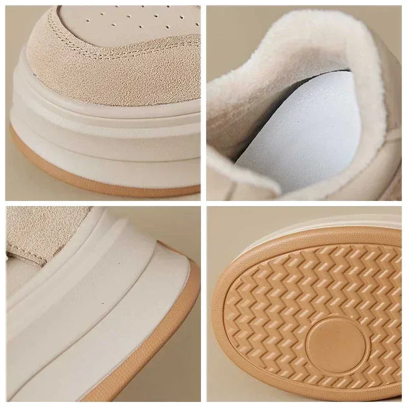 Koznoy 8.5cm Cow Suede Genuine Leather Platform Flats Autumn Spring Loafer Chunky Sneaker High Brand Comfy Vulcanize Women Shoes