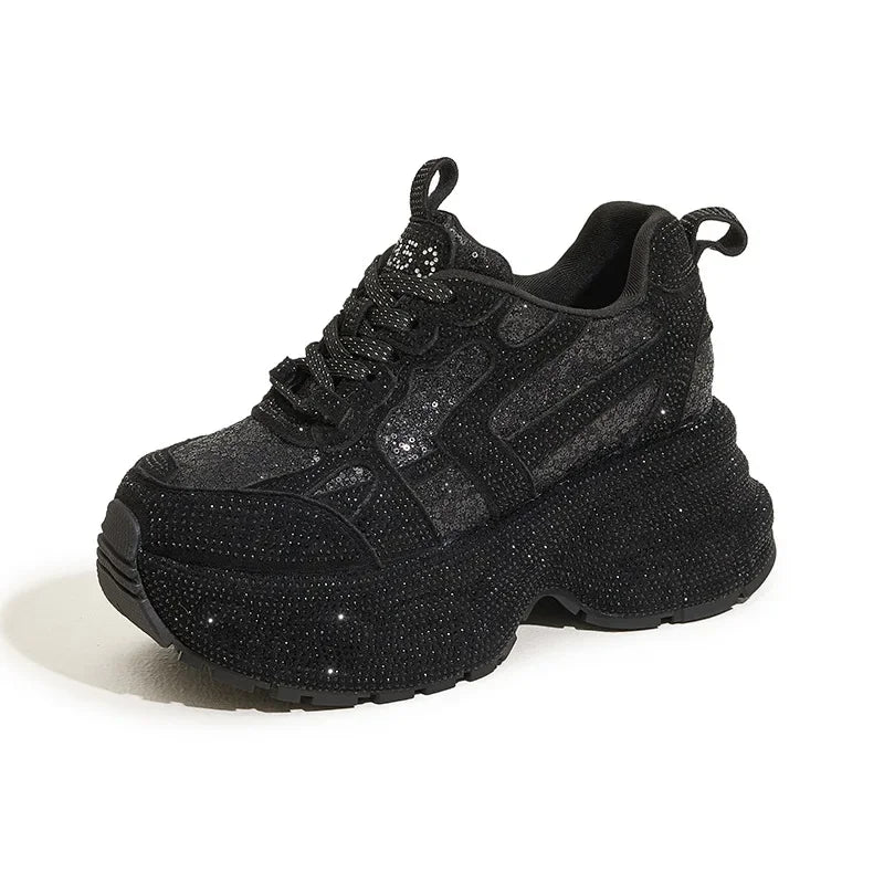 Fujin 8cm Air Mesh Synthetic Platform Wedge Casual Autumn Chunky Sneaker Bling Bling Leather Comfy High Brand Spring Shoes