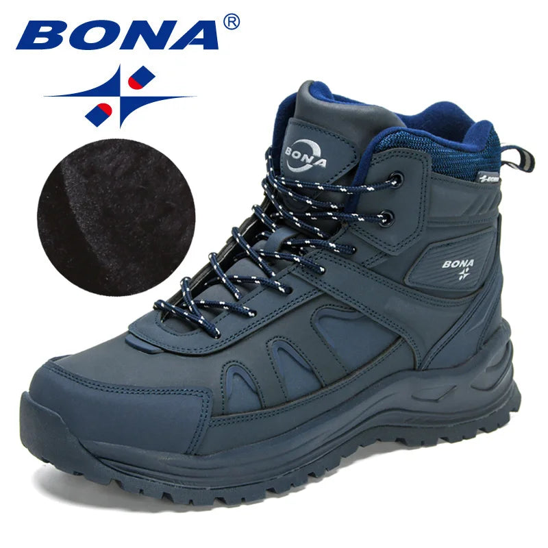 BONA 2023 New Designers High Top Hiking Shoes Men Anti-Slip Outdoor Climbing Trekking Shoes Man Tactical Plush Winter BootsBoots