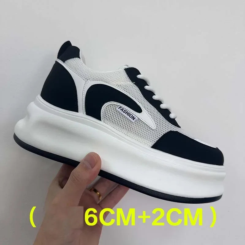 Fujin 8cm New Platform Wedge Sneakers Air Mesh Summer Sandals Shoes Women Shoes Spring Autumn Genuine Leather Vulcanize Footwear