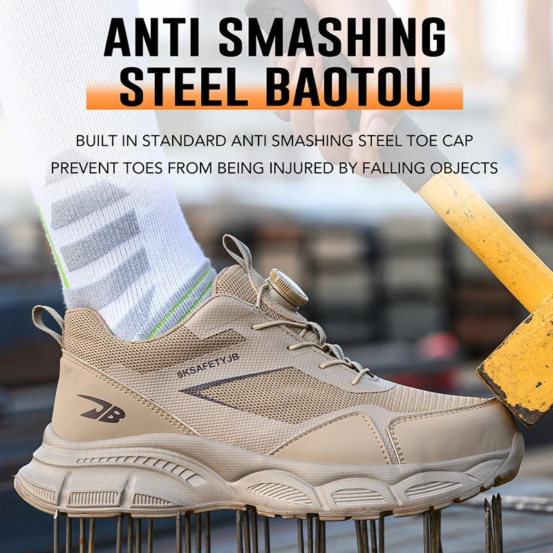 Breathable Work Shoes For Men Anti-smash Anti puncture Safety Shoes Men boots Rotating Button Indestructible Shoes Male Sneakers