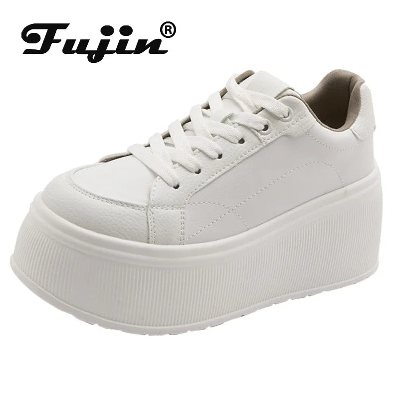Koznoy 7cm Microfiber Leather Vulcanize Casual Women Spring Autumn Platform Wedge Sneakers Breathable High Brand Ladies Shoes