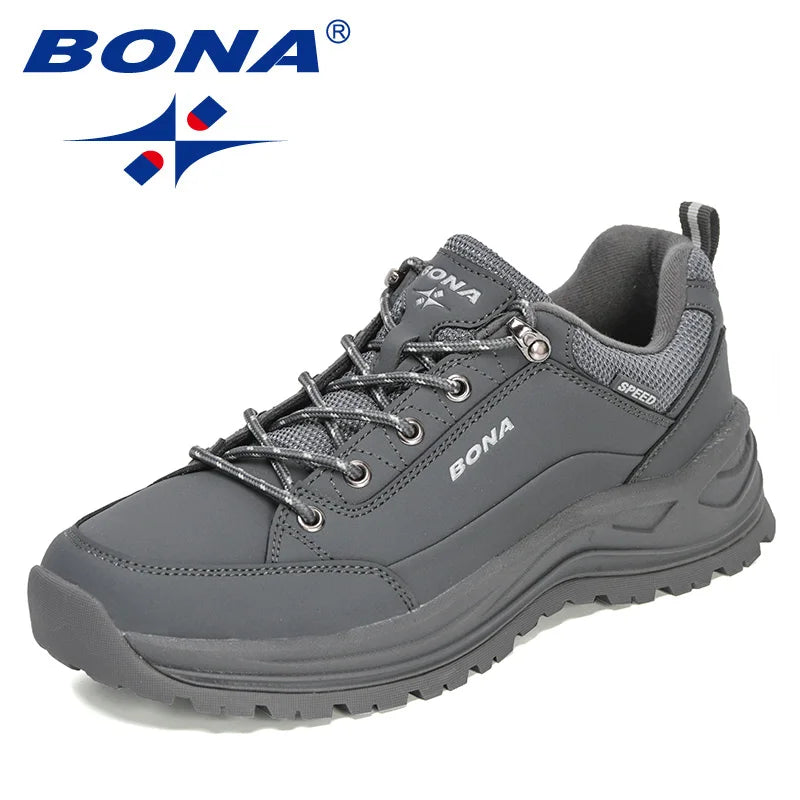 BONA 2022 New Designers Hiking Shoes Wear-resistant Outdoor Sports Shoes Men Brathable Lace-Up Climbing Trekking Footwear Man