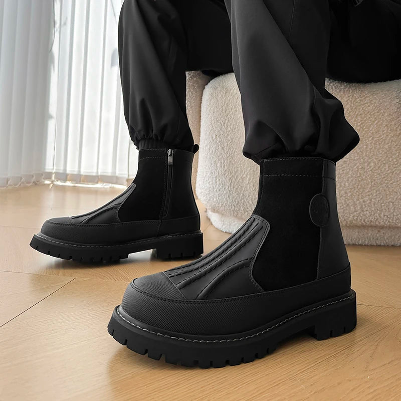 High Top Lace Men Boots Autumn Winter Cowhide Male Riding Shoes Men Casual Bottom Men Boots Soft British Retro Boots Size 38-44