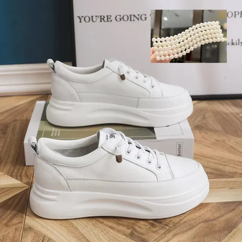Fujin 4.5cm Genuine Leather Women Shoes Platform Flats Breathable Women Winter Shoes White Sneakers Spring Autumn Winter Shoes