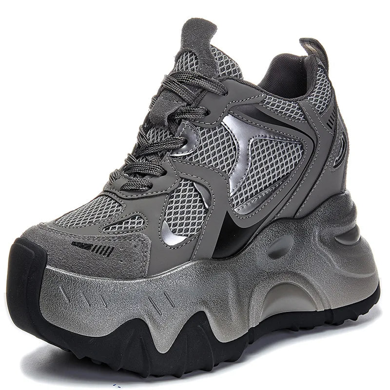 Fujin 12cm Air Mesh Microfiber Synthetic Chunky Sneakers Spring Shoes Leather Ankle Booties Women Vulcanize Boots Autumn