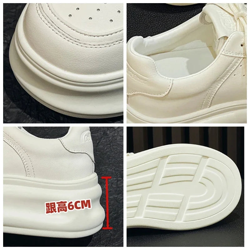 Fujin 6cm Genuine Leather Breathable Vulcanize Summer Women Spring Autumn Microfiber Fashion Chunky Sneaker Flats Boots Shoes