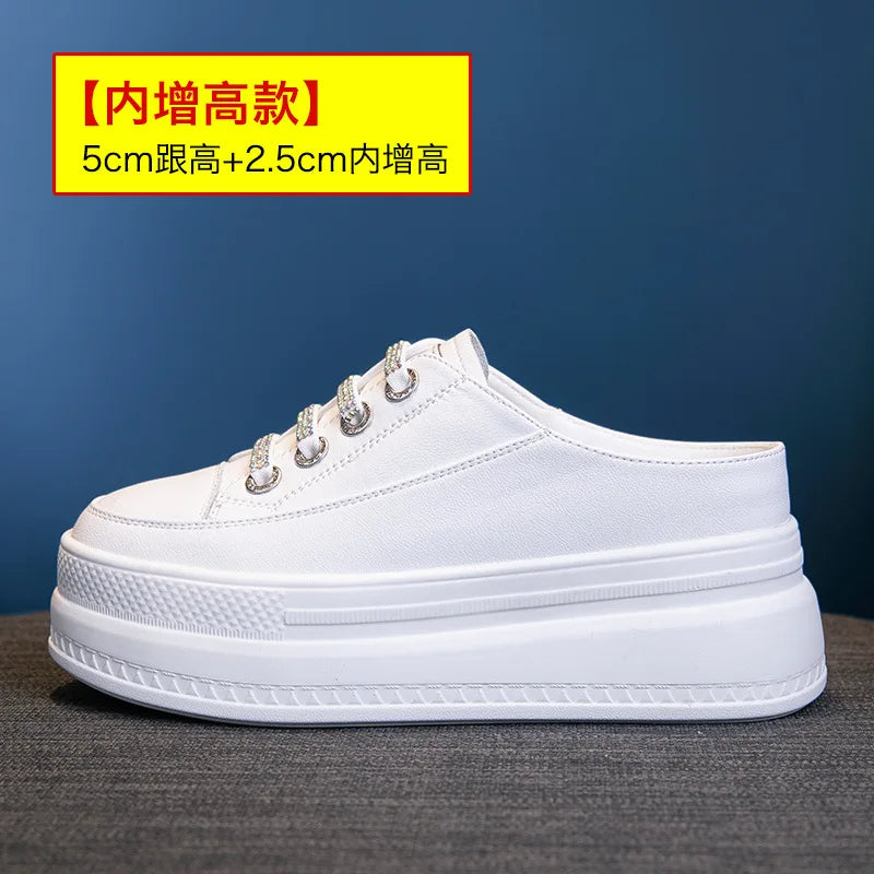 Fujin 7.5cm Genuine Leather Women Slipper Summer Shoes Platform Wedge Beach Shoes Mule Leather Slip on Sneakers Sandals Shoes