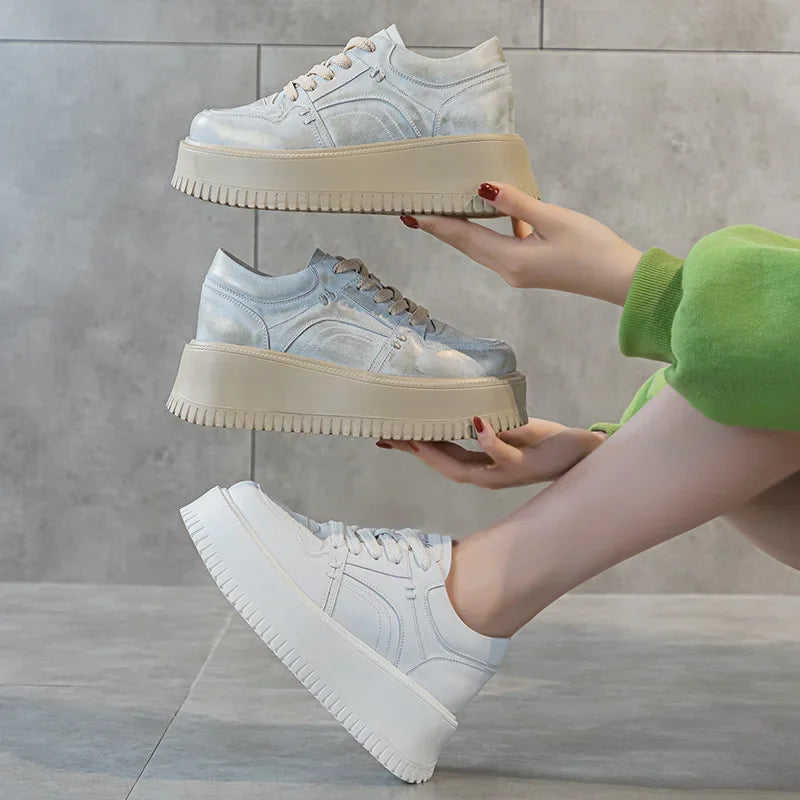 Fujin 8cm Genuine Leather Vulcanize Autumn Flat Women Chunky Sneaker Winter Plush Spring High Brand Summer Platform Wedge Shoes