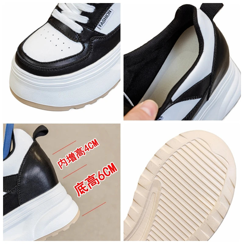 Fujin 10cm Genuine Leather Shoes Platform Wedge Sneakers Women Boots Ankle Booties Hidden Heels Spring Vulcanize Autumn Fashion