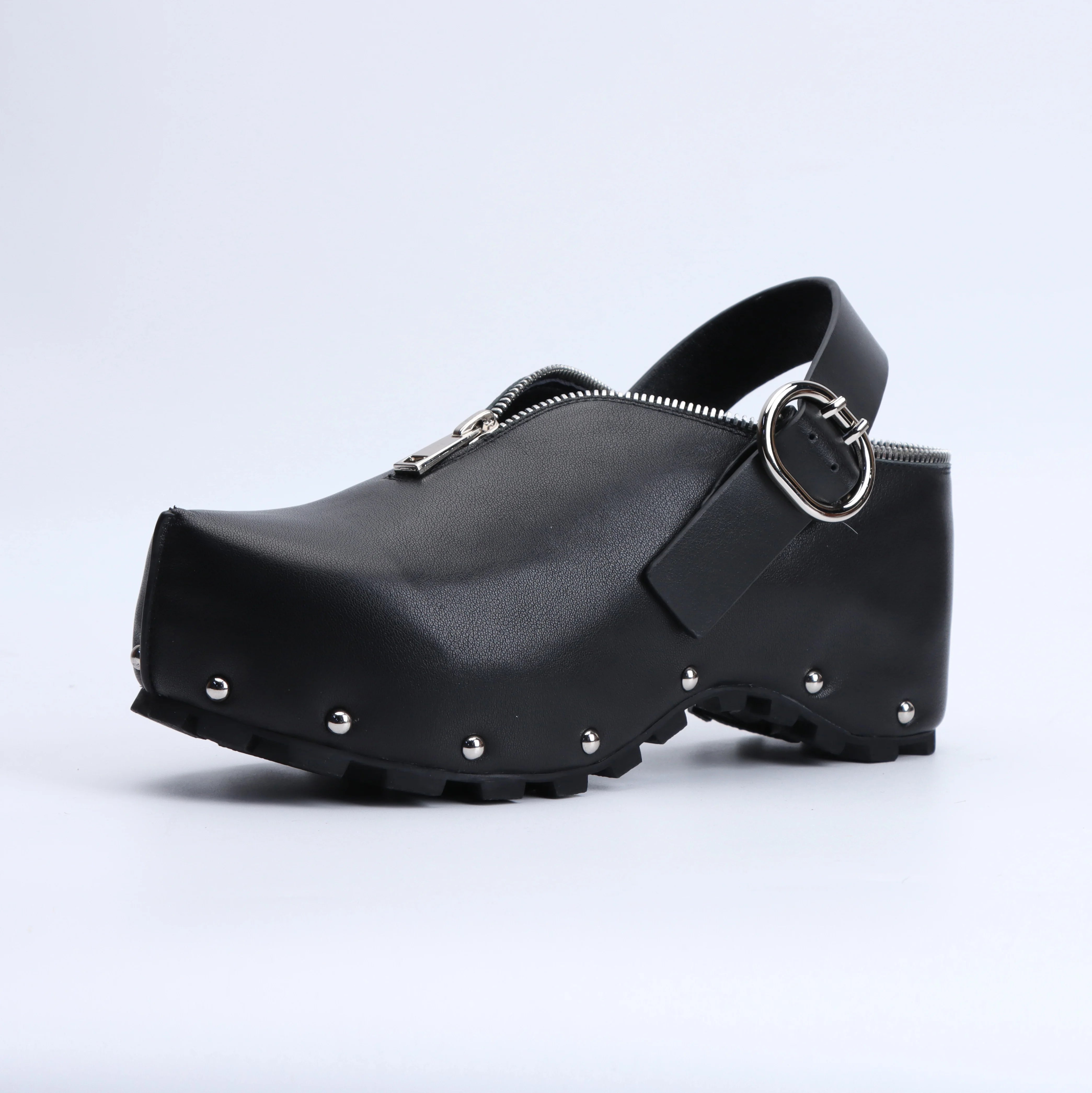 Luxury Designer Mule Sandals for Women, Handmade Lambskin,Waterproof,Rubber Sole, Latex Insole,Adjustable Zipper,Trendy Summer