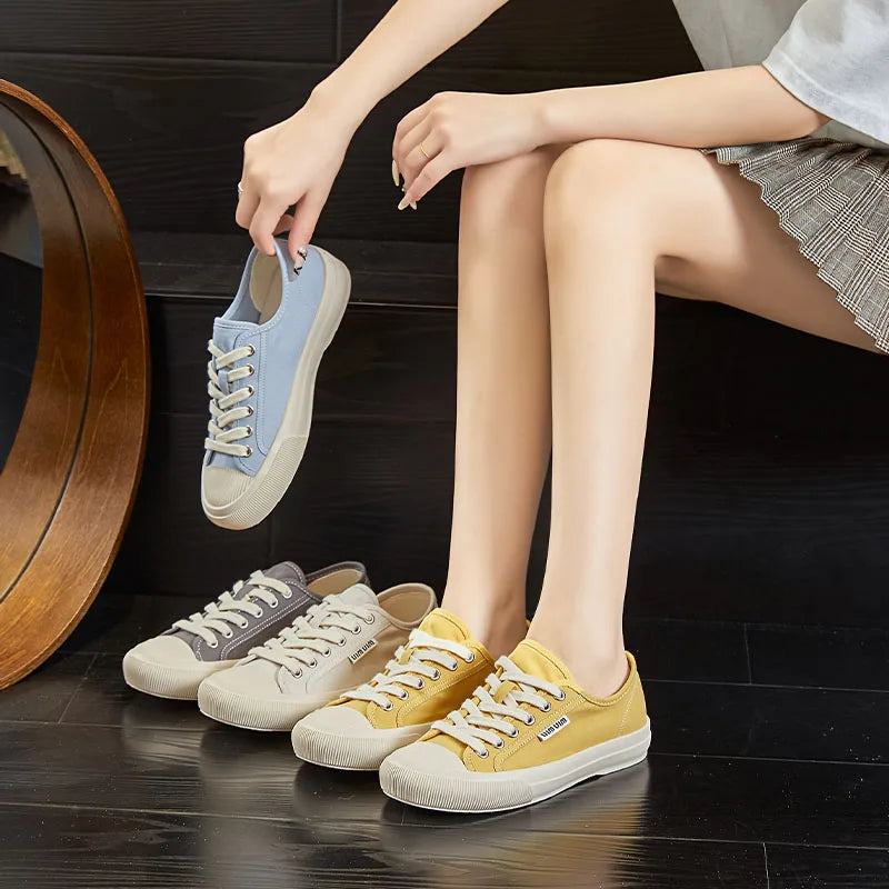 AUTUSPIN Women's Canvas Shoes Classics Fashion Flat Women Sneakers 2025 Summer Soft Breathable Ladies Shoes Size 35-40