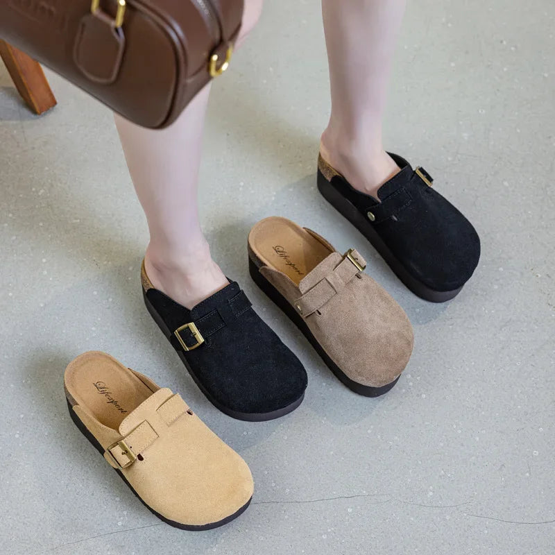 Fujin 7CM Cow Suede Genuine Leather Sneakers Platform Shoes Wedge Pumps Fashion Sneakers Slipper Women Spring Autumn Shoes