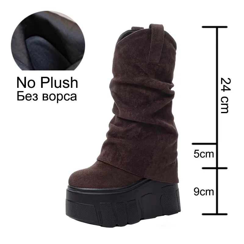 Fujin 5 Inch 14cm Stretch Boots Short Ankle Boots for Women Knee High Platform Booties Wedge Heel Hidden Botas Autumn Winter