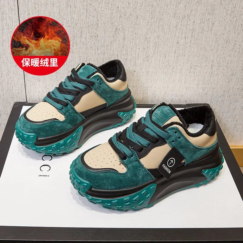 Fujin 7cm Cow Suede Leather Women Casual Autumn Breathable Platform Shoes Wedge Chunky Sneaker Females Winter Shoes Sports Shoes