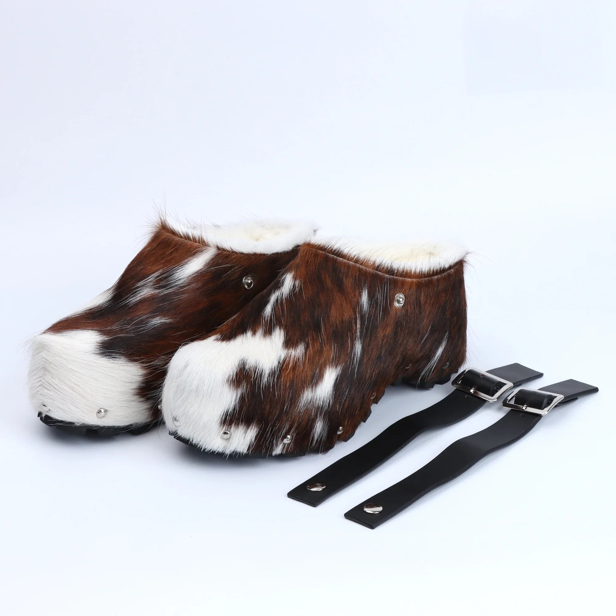 Luxury Platform Clogs for Women Mules - Designer Calf Hair & Wool-Lined Fur Sandals with Adjustable Strap, Slip-On Comfort