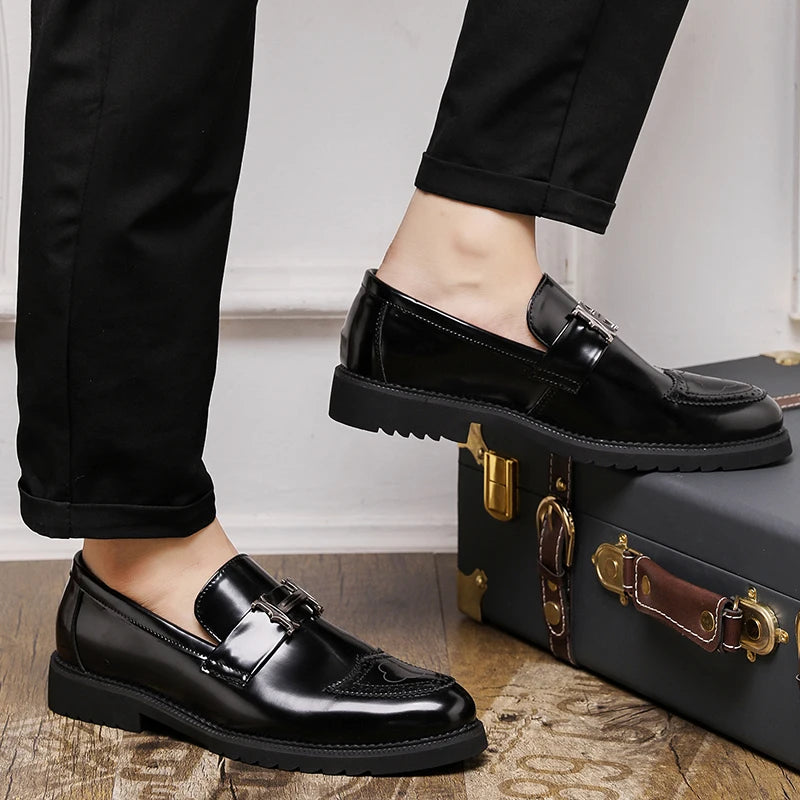 STRONGSHEN Men Formal Leather Shoes Luxury Brand Men's Loafers Dress Moccasins Breathable Slip on Black Driving Shoes Size 38-48