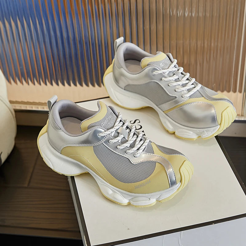 AUTUSPIN INS Tide Women Street Sneakers Outdoor Leisure Fashion Woman Shoes Four Season Leather Patchwork Female Sneakers 35-40