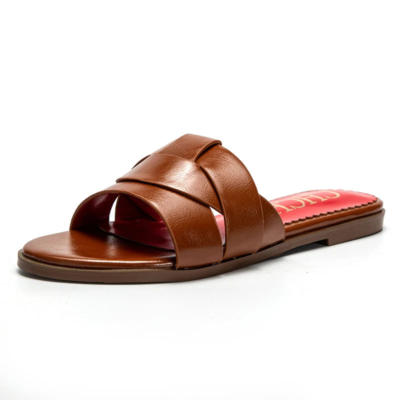 Women's Slippers PU Material Outdoor Flat Bottom Beach Tourism Summer Women's Slippers luxury brand 2024 summer