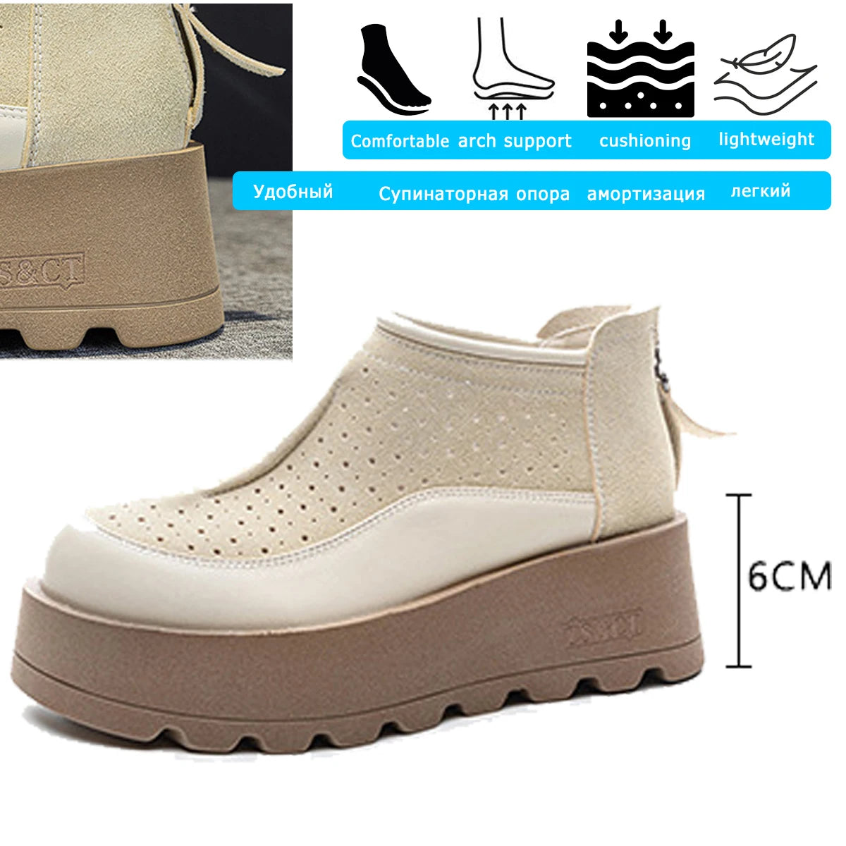 Fujin 6CM Suede Cow Genuine Leather Moccasins Women Platform Wedge Flats Women Shoes Ankle Booties Females ZIP Pumps Shoes