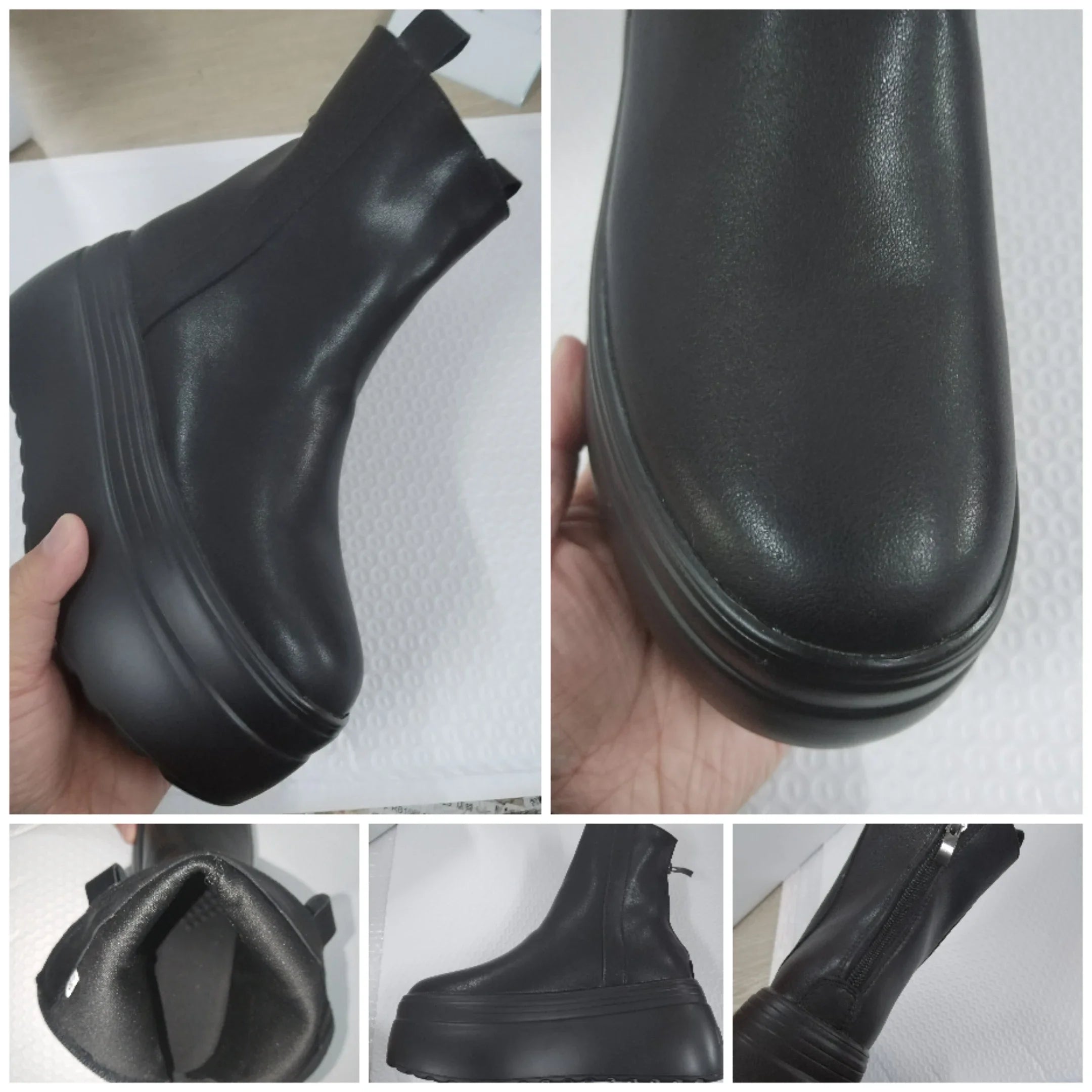 fujin Geunine Leather Super Thick Sole Women's Boots Genuine Leather Autumn Motorcycle Boots Ladies British Women's Ankle Boots