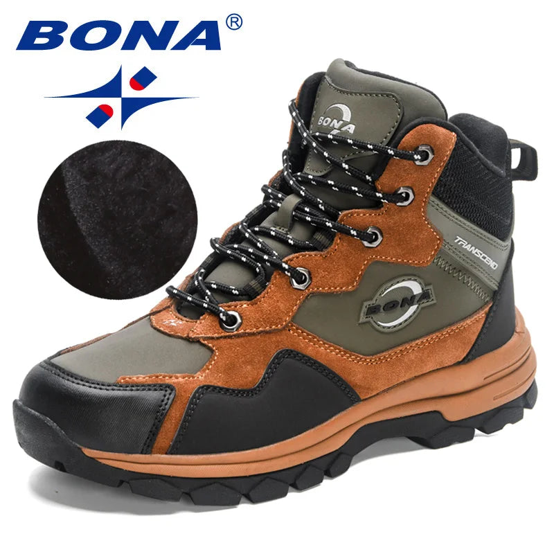 BONA New Designers Man Plush Warm Snow Boots Suede High Quality Hiking Shoes Men Winter Outdoor Trekking Mountain Boots