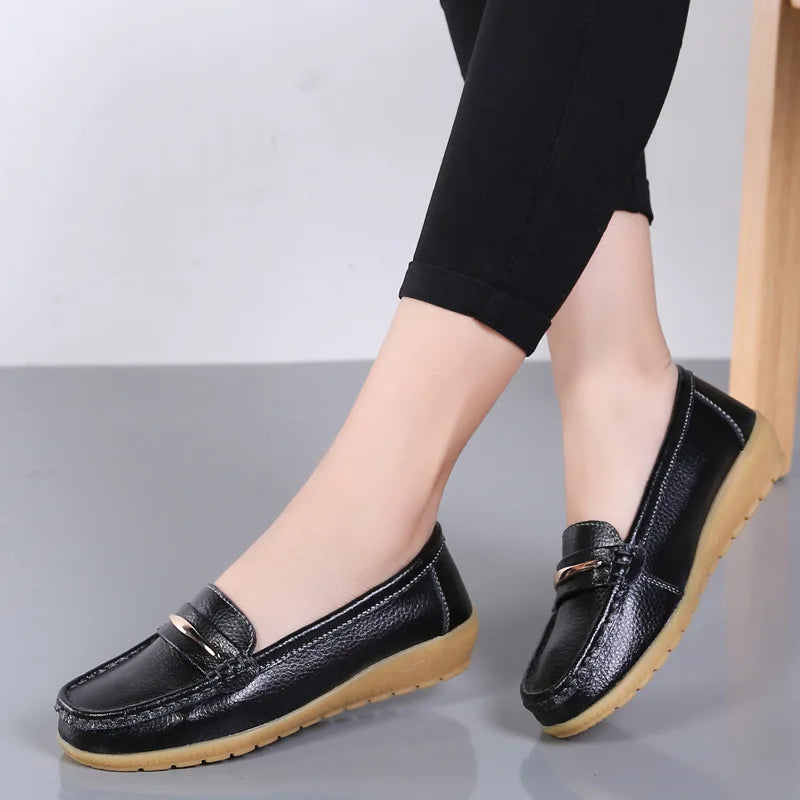 WOIZGIC Women's Mother Ladies Woman Female Genuine Leather Shoes Flats Loafers Platform Bling Slip On Moccasins Plus Size 43 44