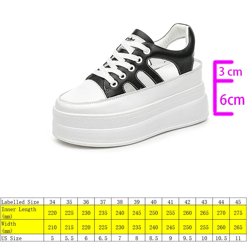 Fujin 9cm Hollow Full Cow Genuine Leather Women Summer Shoes Platform Sneakers Wedge Hidden Heel Women Summer Sandals Platform