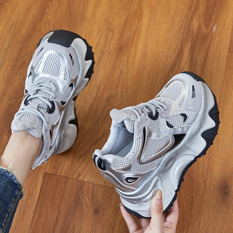 Fujin 12cm Air Mesh Microfiber Synthetic Chunky Sneakers Spring Shoes Leather Ankle Booties Women Vulcanize Boots Autumn