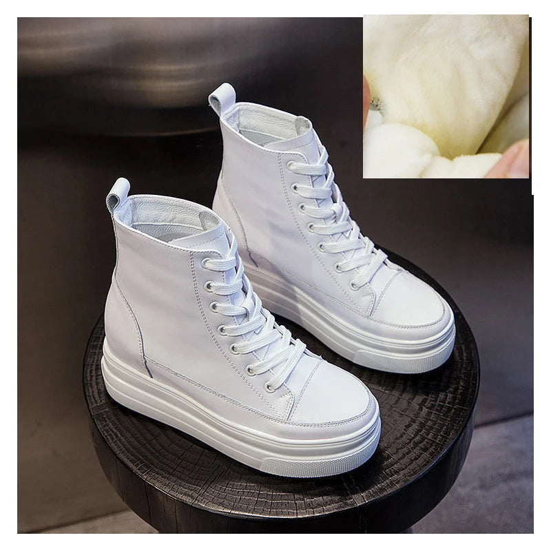 Fujin 8cm Genuine Leather Platform Sneakers Wedge Shoes For Women Spring Autumn Winter Women ankle Boots Booties Casual Shoes