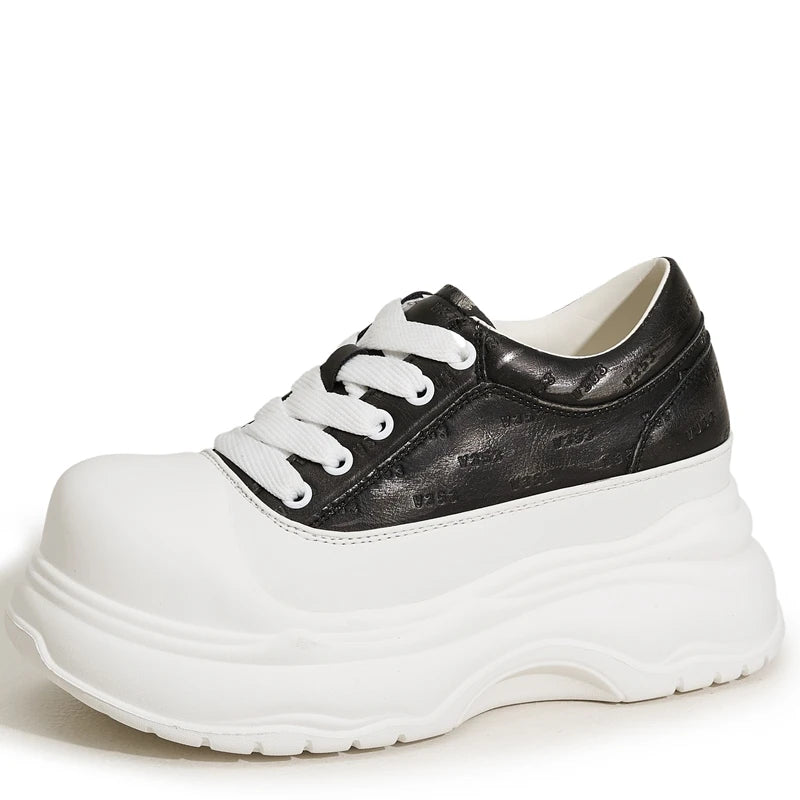 AUTUSPIN 6.5cm Chunky White Shoes for Women Summer Autumn Fashion Lace-up Platform Casual Shoes Female Flats Bottom Sneakers